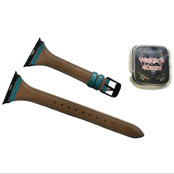 NEW Turquoise SLIM Leather Band Apple Watch 38/40/41mm M + Bumper - Picture 3 of 7